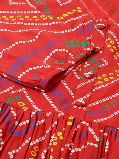  Red Bandhani Printed Cotton Peplum Top -  world