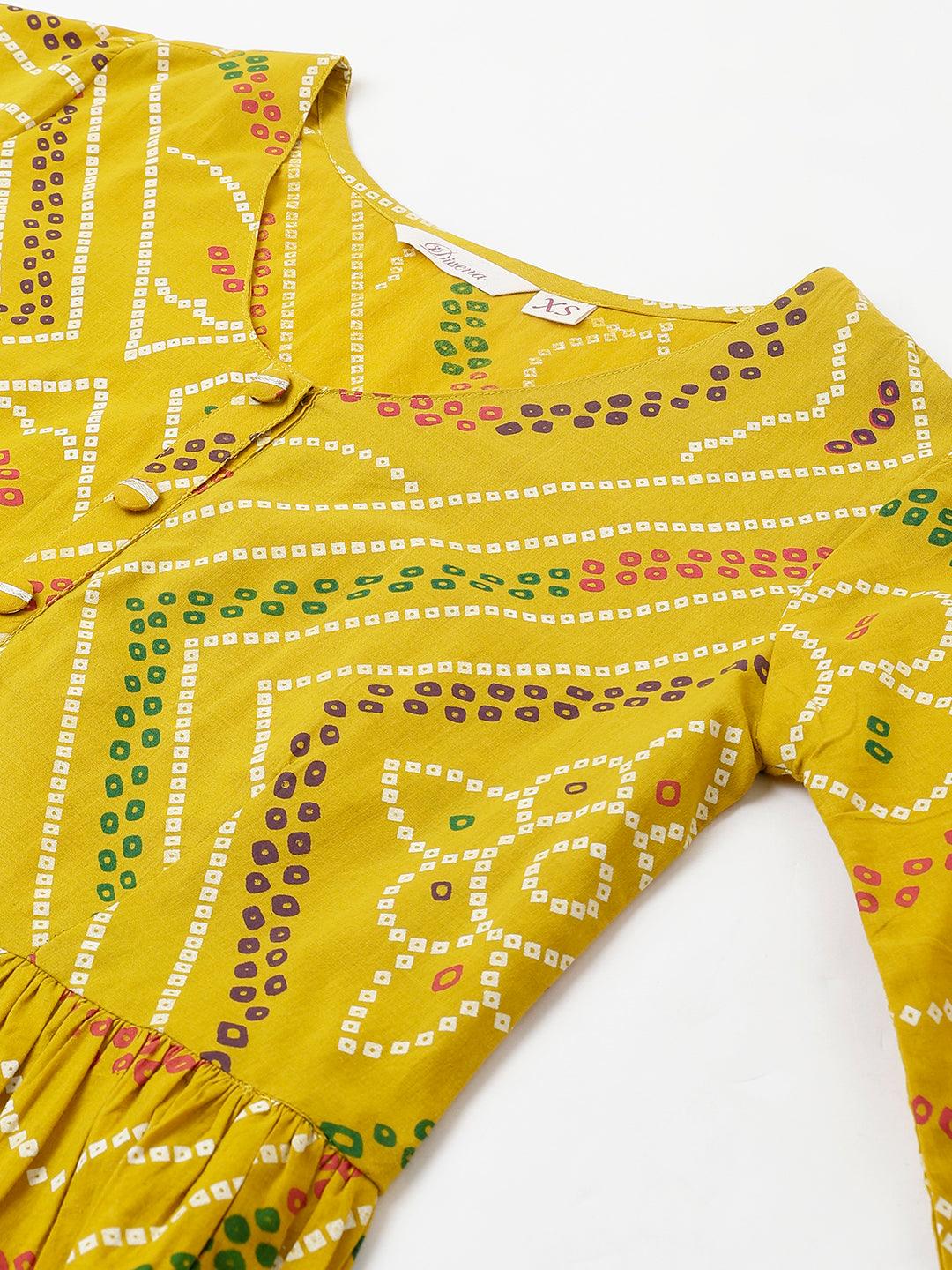  Mustard Bandhani Printed Cotton Peplum Top -  world