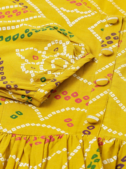  Mustard Bandhani Printed Cotton Peplum Top -  world