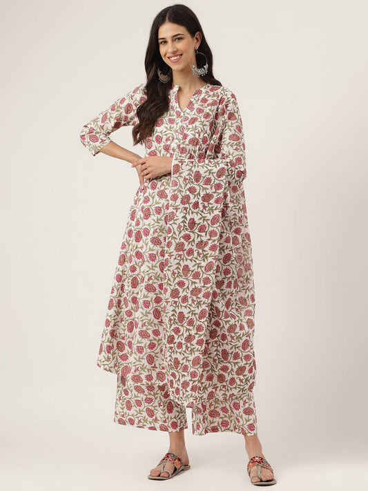  White Floral Printed Anarkali Kurta Palazoo Sets -  world