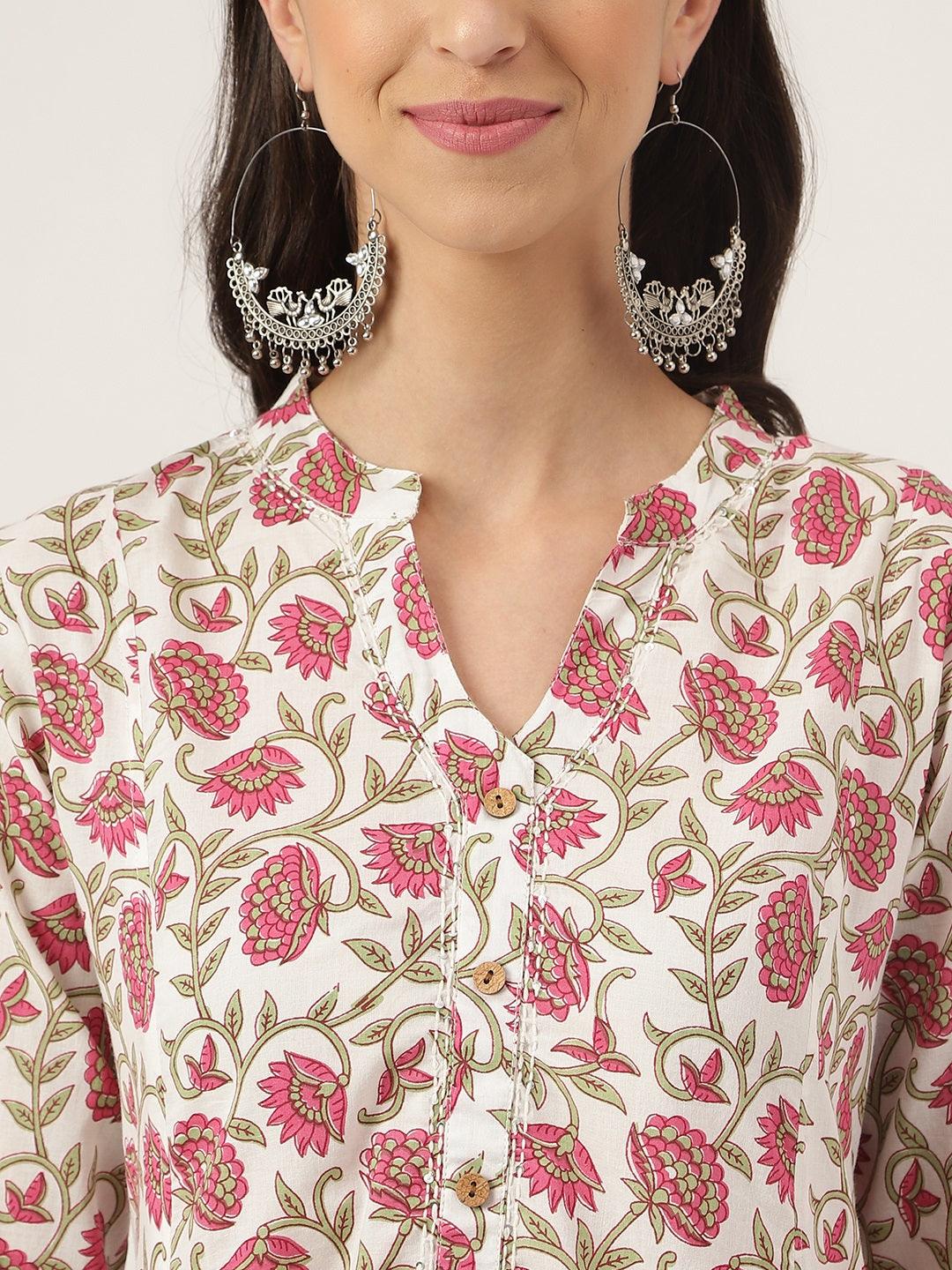  White Floral Printed Anarkali Kurta Palazoo Sets -  world