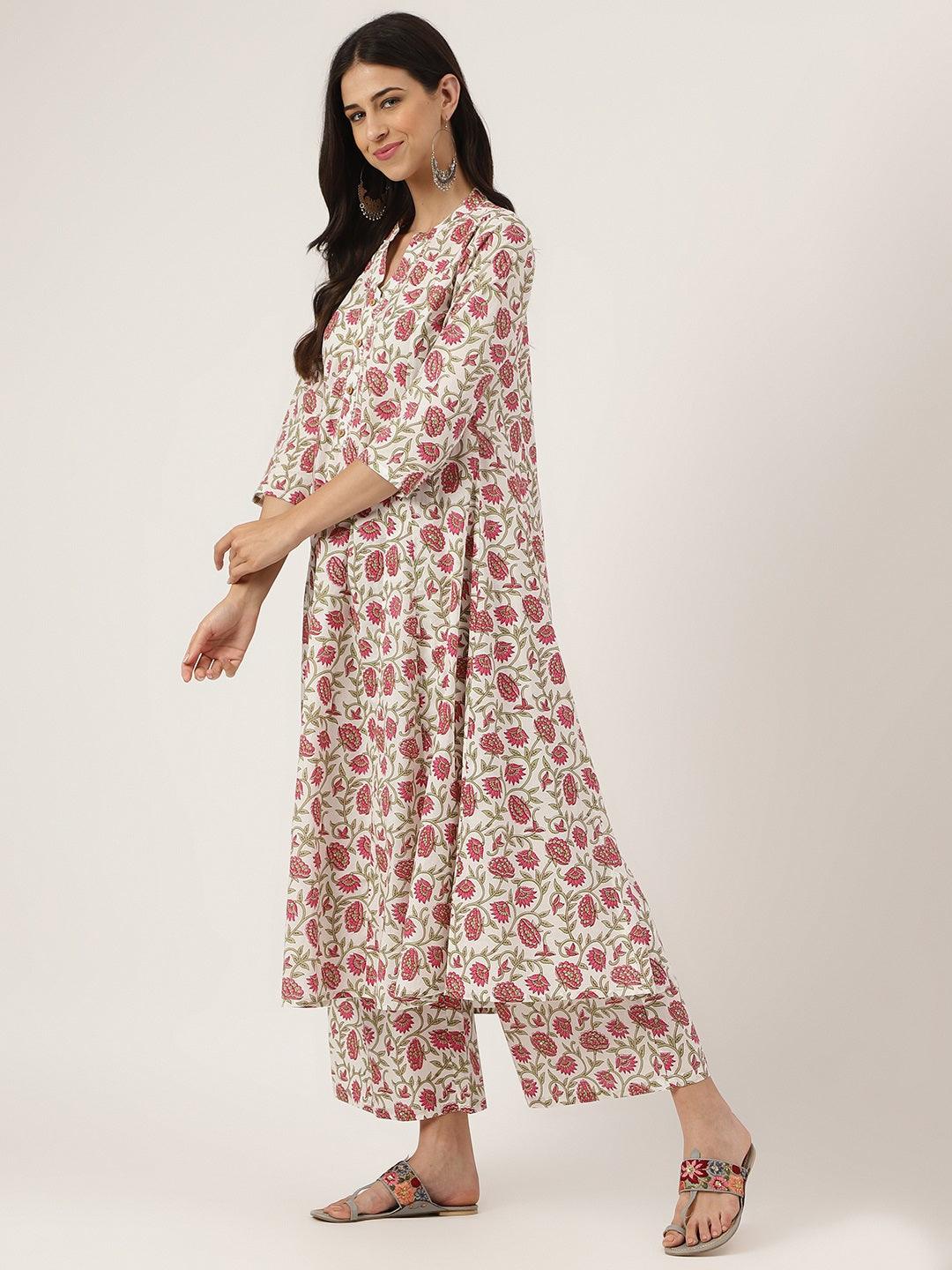  White Floral Printed Anarkali Kurta Palazoo Sets -  world
