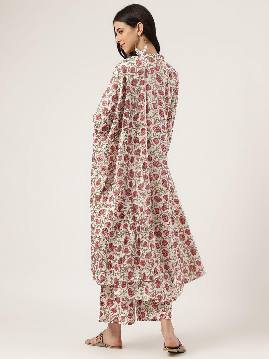  White Floral Printed Anarkali Kurta Palazoo Sets -  world
