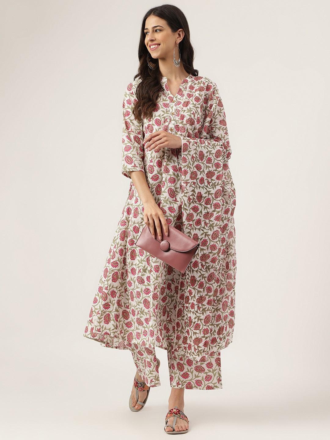  White Floral Printed Anarkali Kurta Palazoo Sets -  world