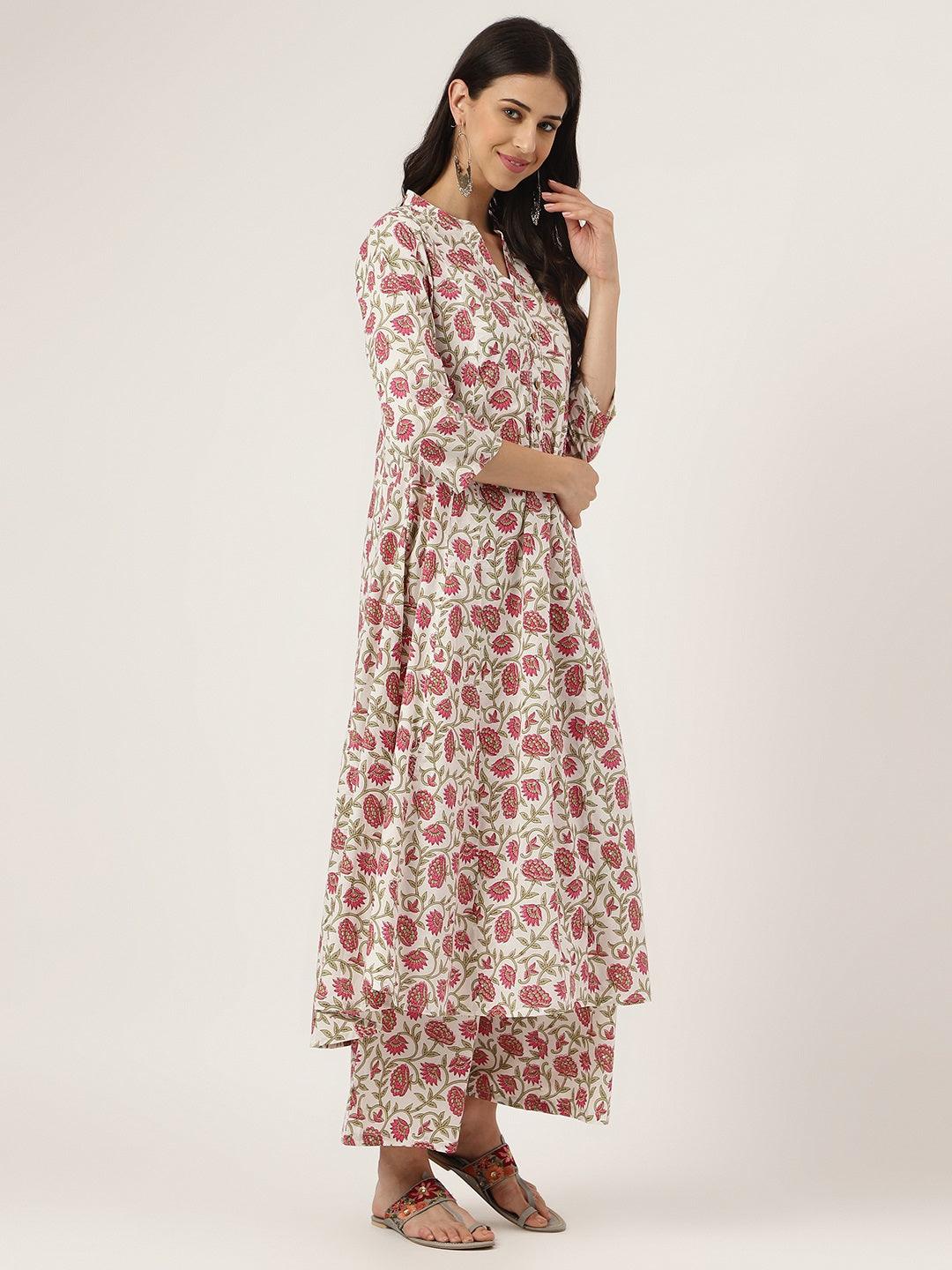  White Floral Printed Anarkali Kurta Palazoo Sets -  world