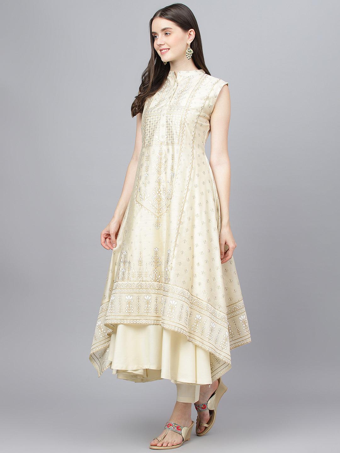  Cream Chanderi kurta Pant Set with Net Dupatta -  world