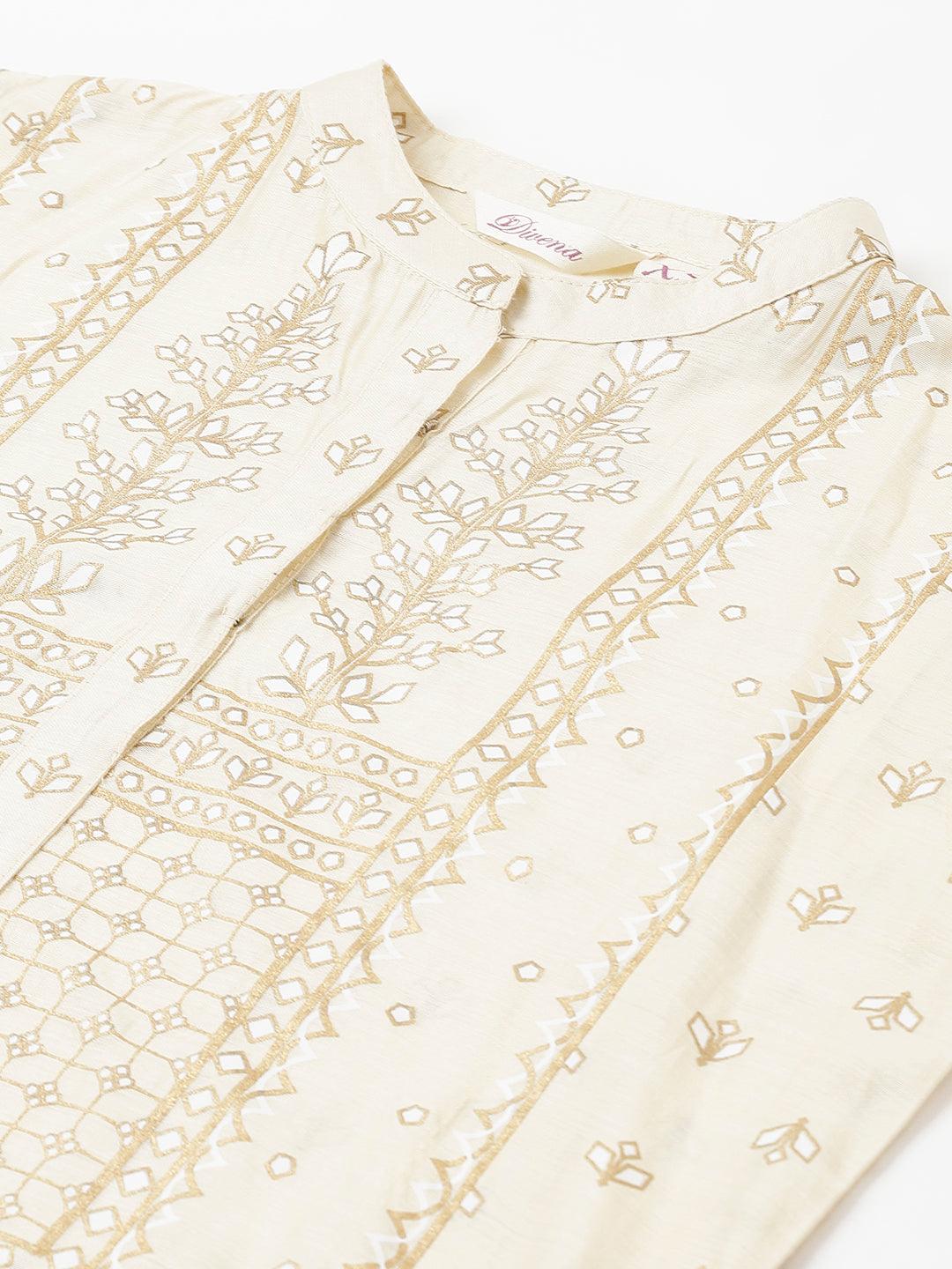  Cream Chanderi kurta Pant Set with Net Dupatta -  world