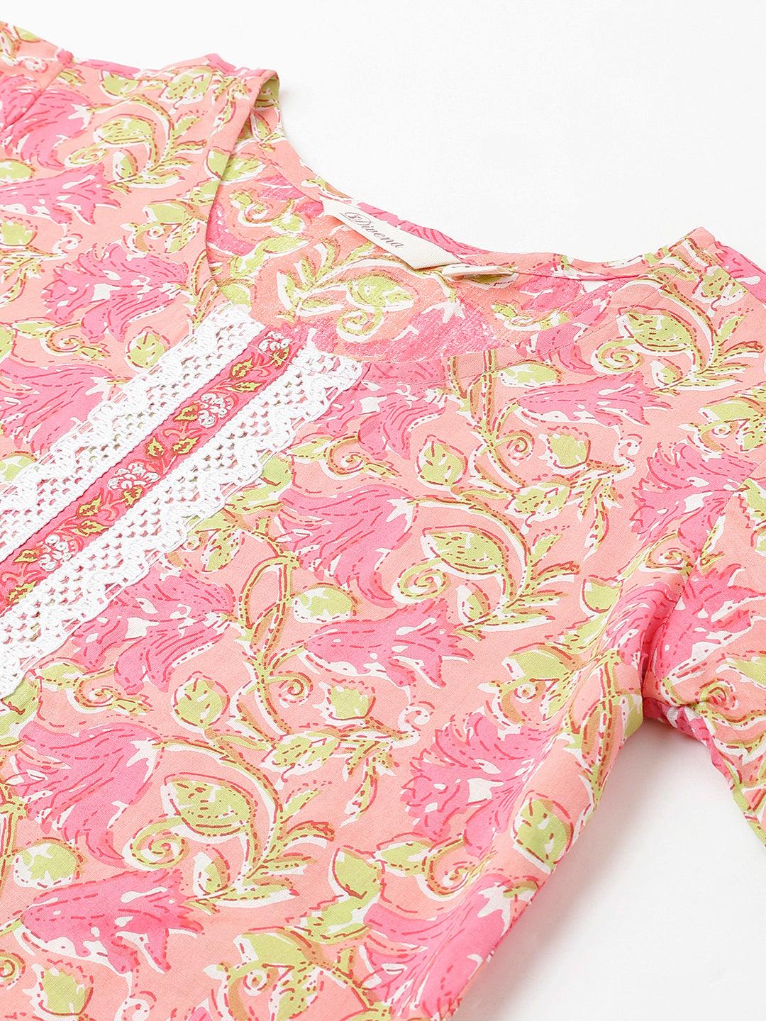  Peach Floral Printed Kurta Pant set With Dupatta -  world