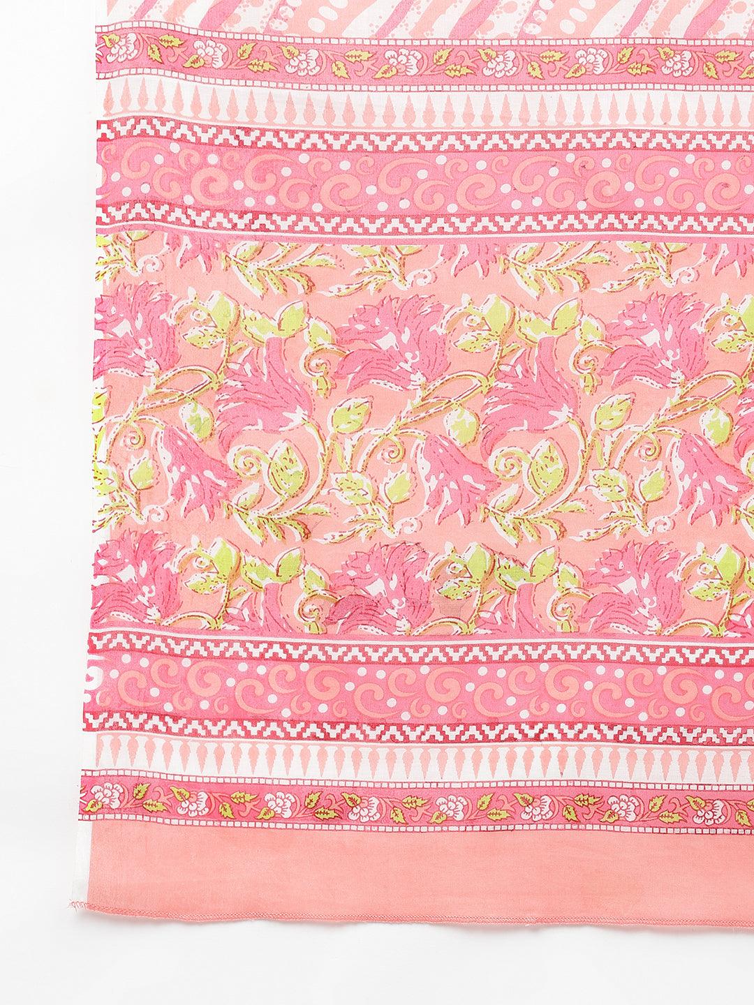  Peach Floral Printed Kurta Pant set With Dupatta -  world