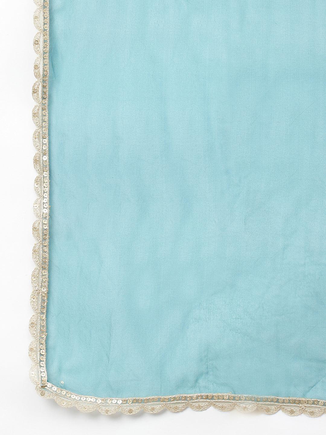  Teal Green Velvet hand work Kurta pant With Organza Dupatta set -  world