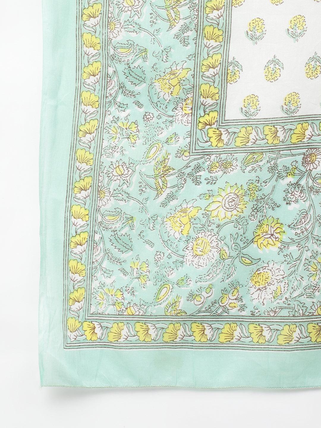  Mint Green Floral Printed Kurta Pant set With Dupatta -  world