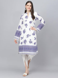 White Floral Printed Straight Kurta With tulip pant