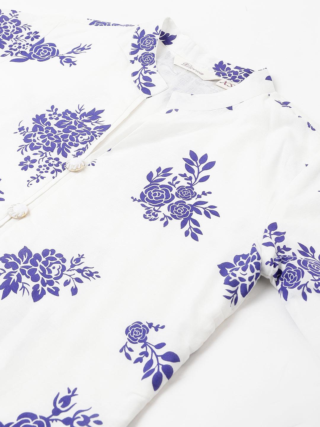  White Floral Printed Straight Kurta With tulip pant -  world