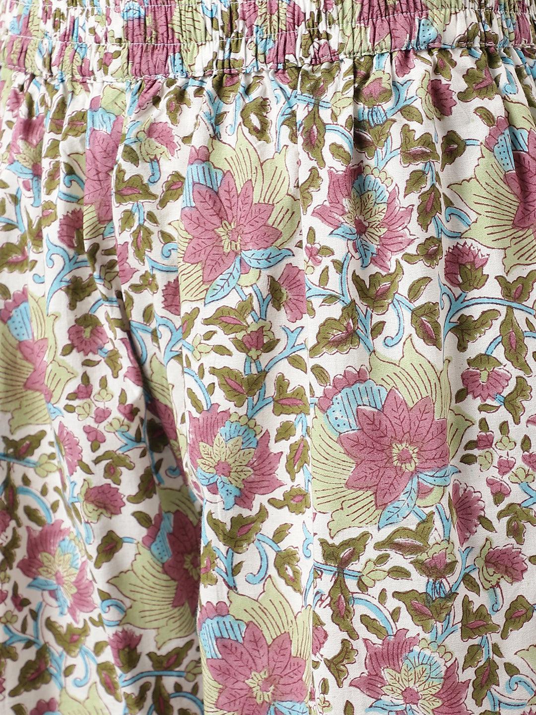  Green and white Cotton Hand Block Printed Kurta Pant set with Dupatta -  world