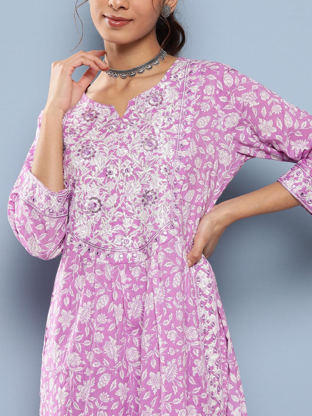  Purple Gethered Floral Printed Kurta Pant Sets -  world