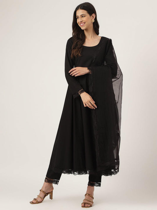  Black Solid Anarkali Kurta Pant set with Dupatta -  world