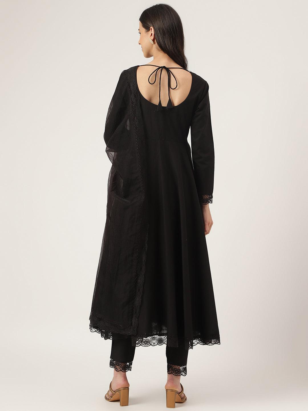  Black Solid Anarkali Kurta Pant set with Dupatta -  world
