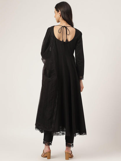  Black Solid Anarkali Kurta Pant set with Dupatta -  world
