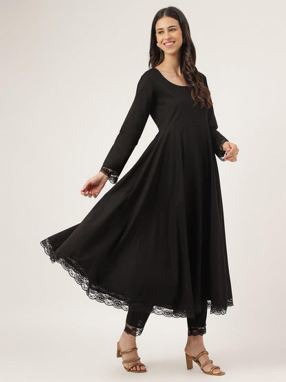  Black Solid Anarkali Kurta Pant set with Dupatta -  world