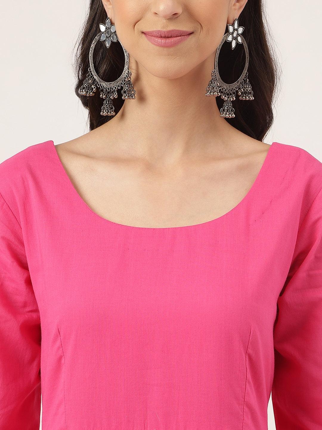  Pink Solid Anarkali Kurta Pant set with Dupatta -  world