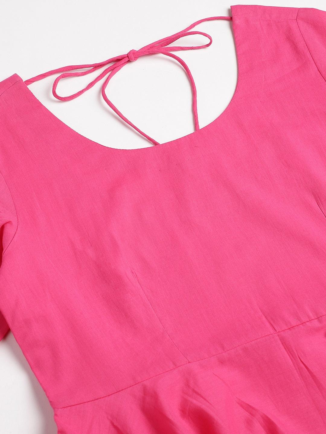  Pink Solid Anarkali Kurta Pant set with Dupatta -  world