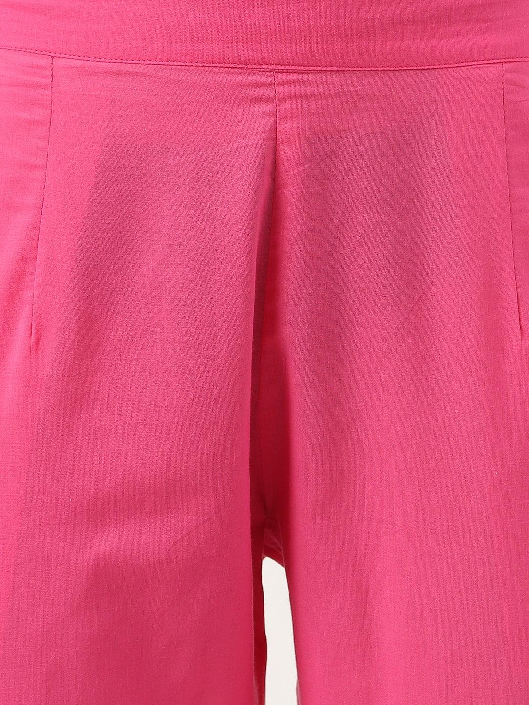  Pink Solid Anarkali Kurta Pant set with Dupatta -  world