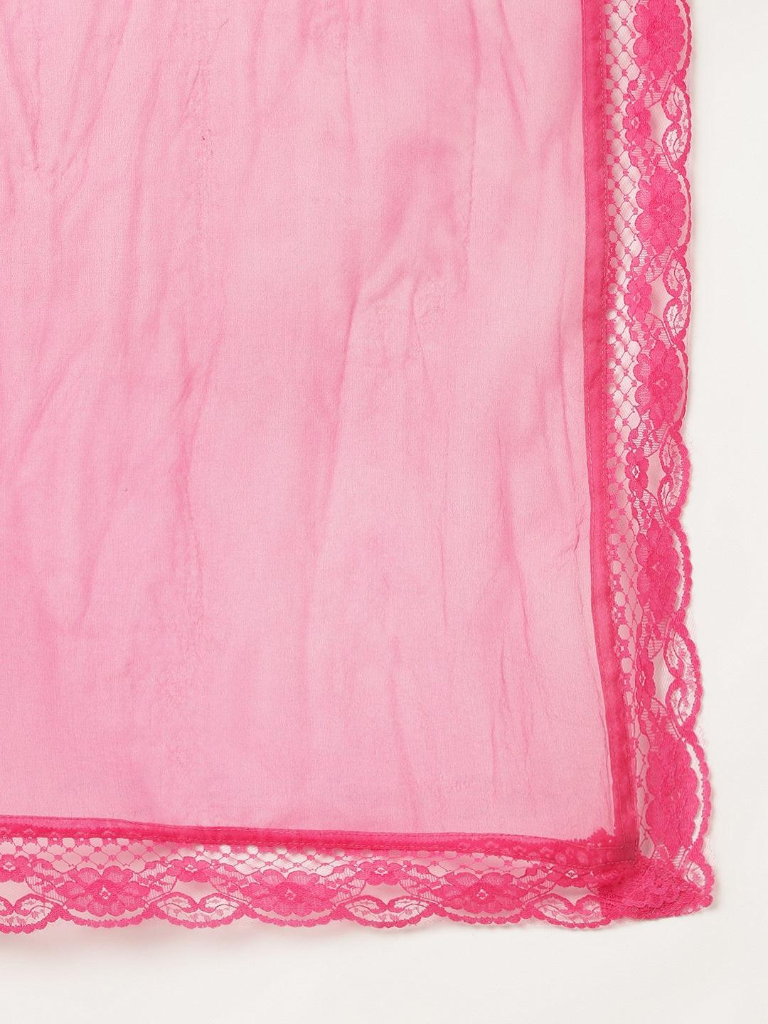  Pink Solid Anarkali Kurta Pant set with Dupatta -  world