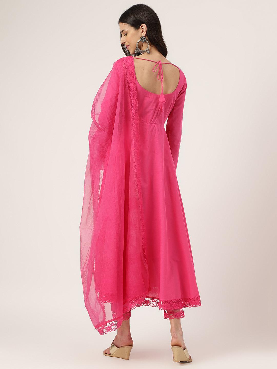  Pink Solid Anarkali Kurta Pant set with Dupatta -  world