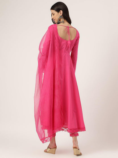  Pink Solid Anarkali Kurta Pant set with Dupatta -  world