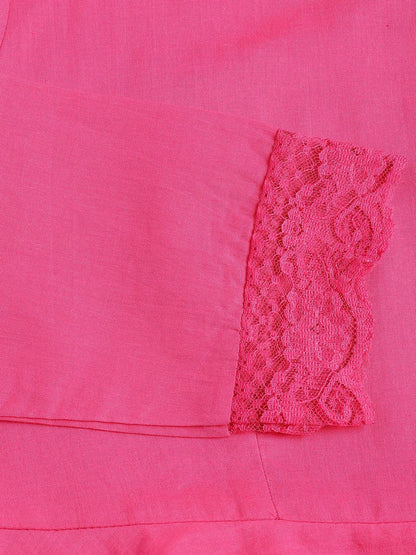  Pink Solid Anarkali Kurta Pant set with Dupatta -  world