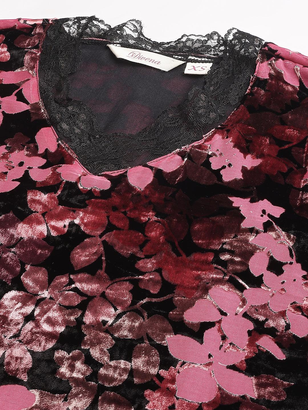  Pink Burn out Velvet Kurta Harem Pant with Organza Dupatta -  world