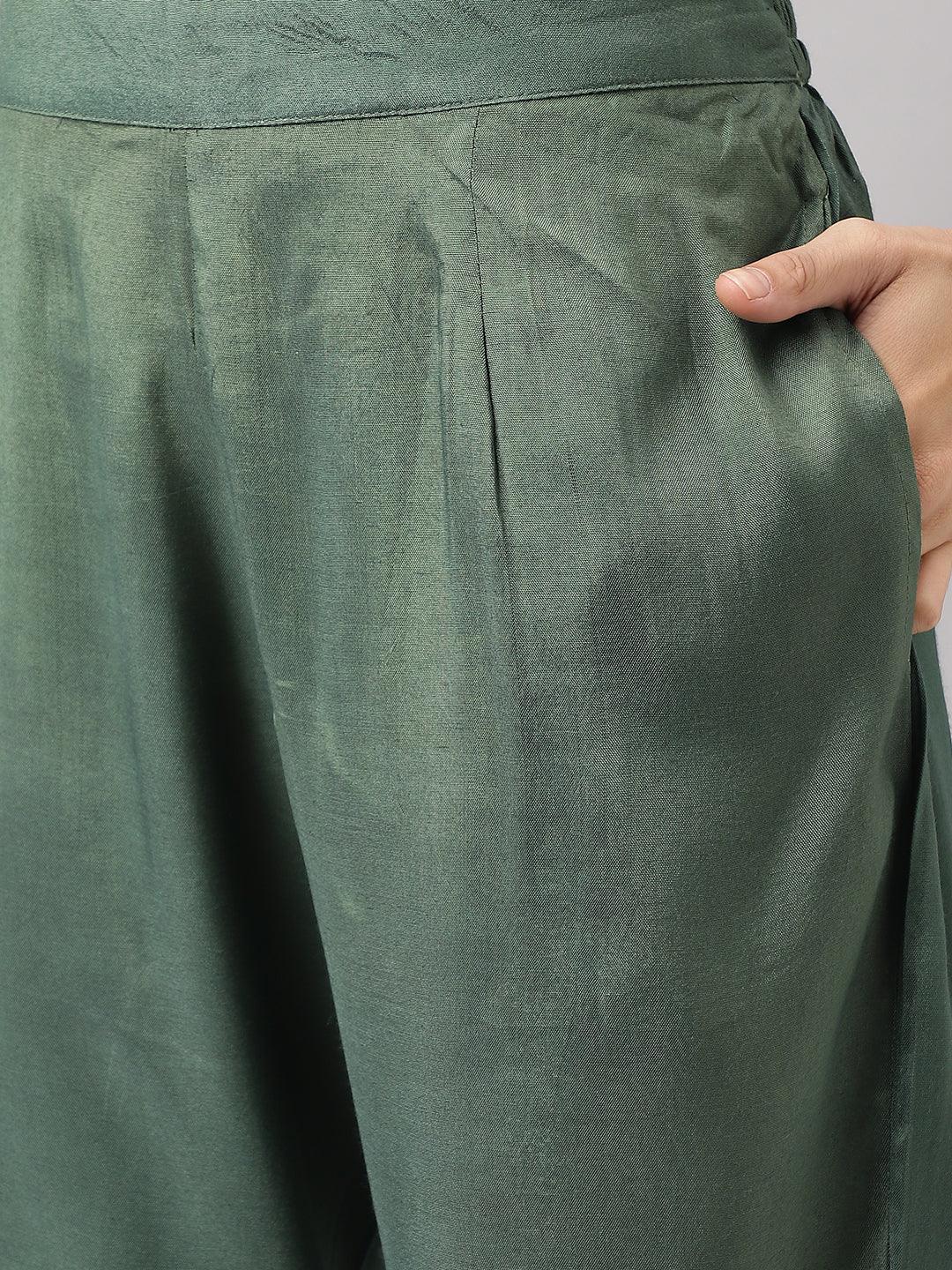  Green Burn out Velvet Kurta Harem Pant with Organza Dupatta -  world