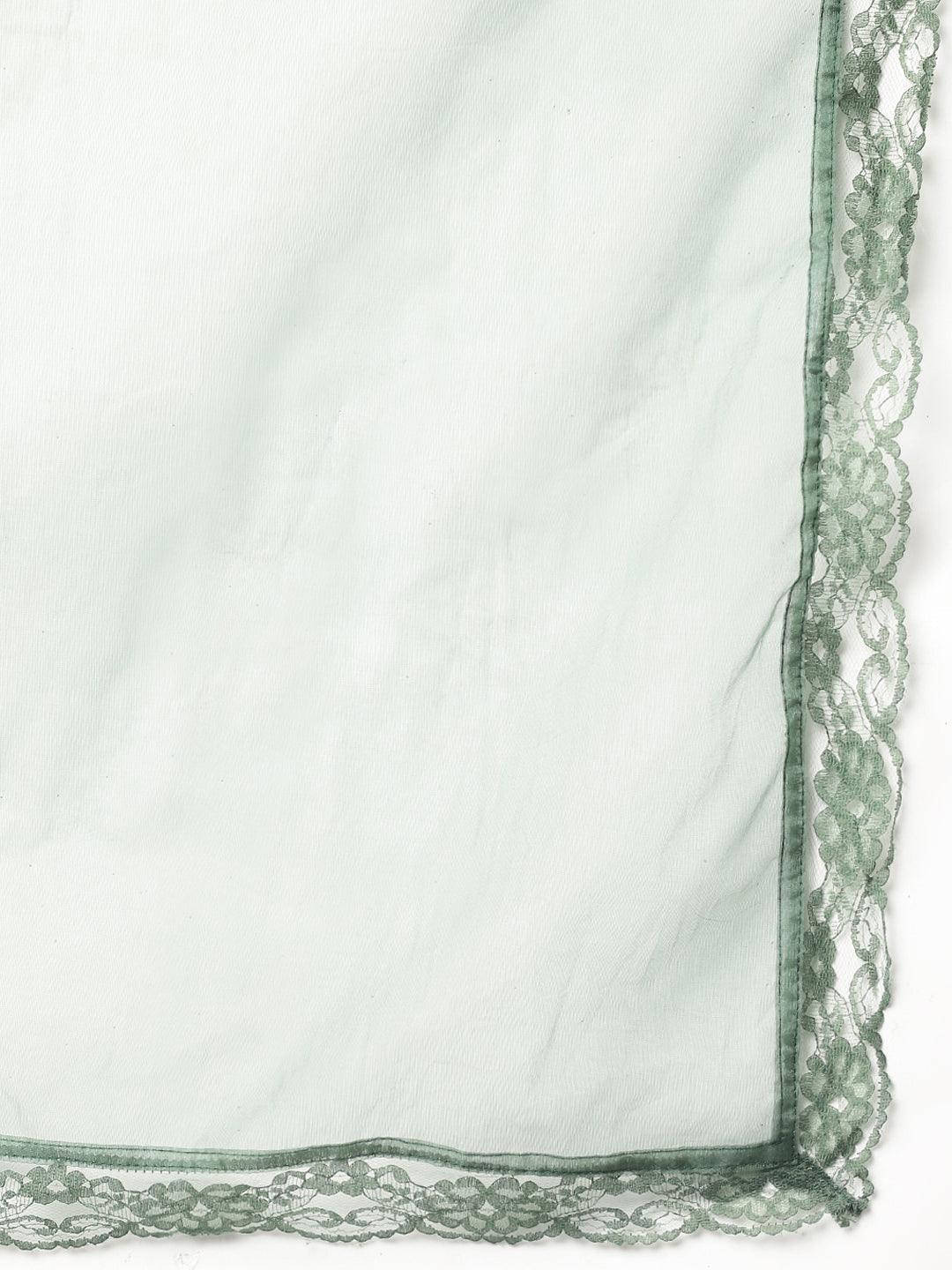  Green Burn out Velvet Kurta Harem Pant with Organza Dupatta -  world