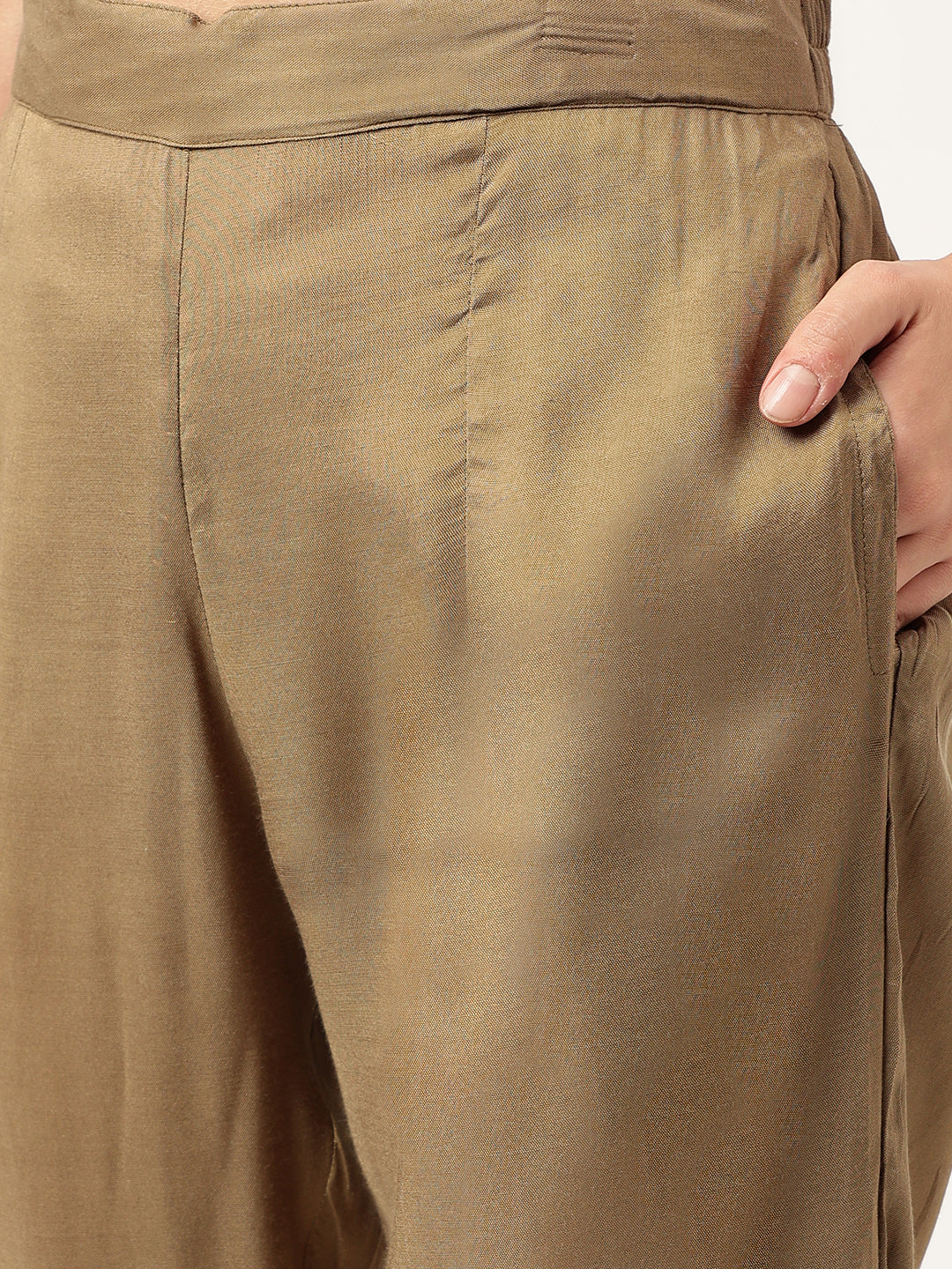 Olive Embroidered Cotton Kurta Trouser with Dupatta Set