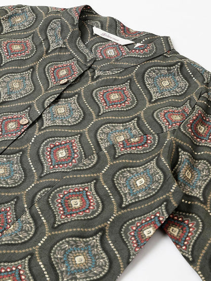  Gray Motif Printed Modal A-Line Shirts Style Top -  world