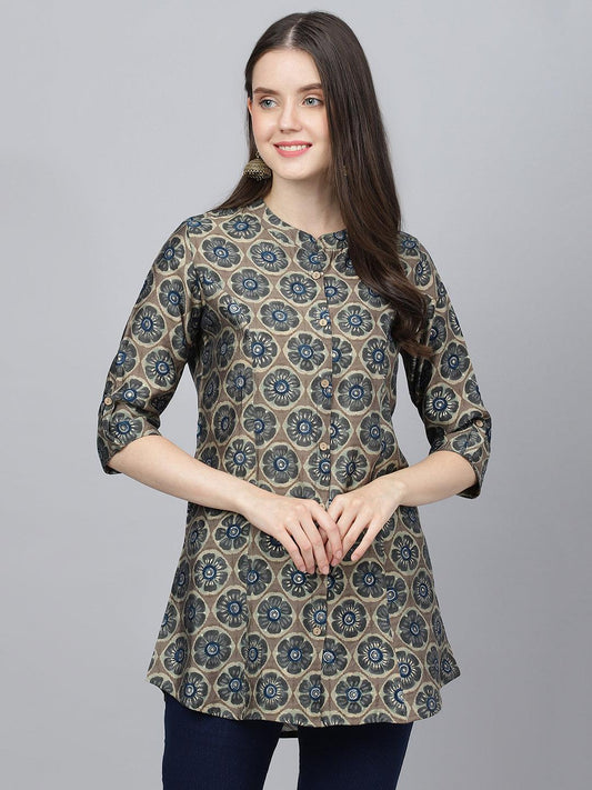  Brown Floral Printed Modal A-Line Shirts Style Top -  world