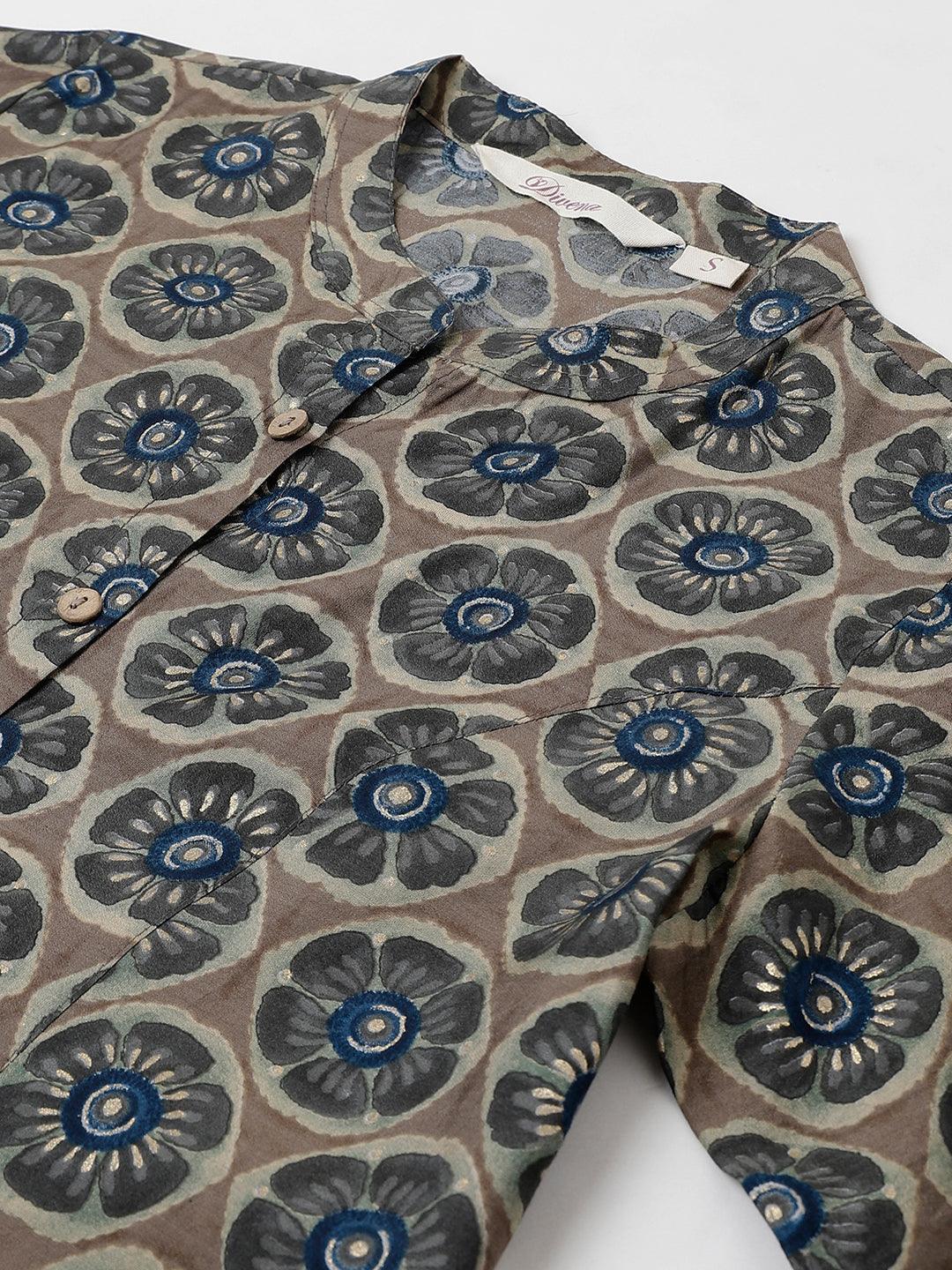  Brown Floral Printed Modal A-Line Shirts Style Top -  world