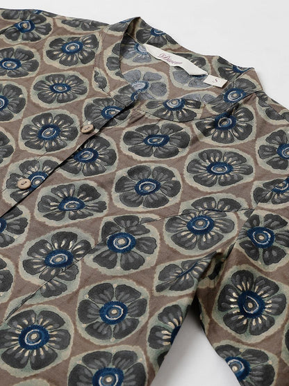  Brown Floral Printed Modal A-Line Shirts Style Top -  world