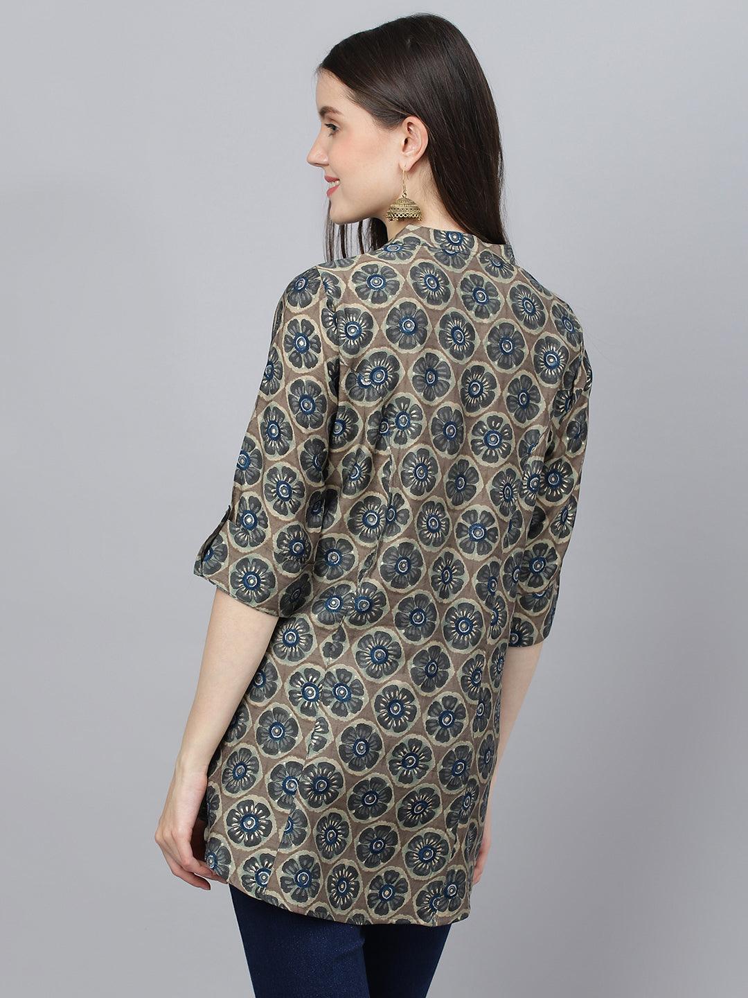  Brown Floral Printed Modal A-Line Shirts Style Top -  world