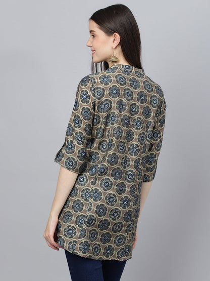  Brown Floral Printed Modal A-Line Shirts Style Top -  world