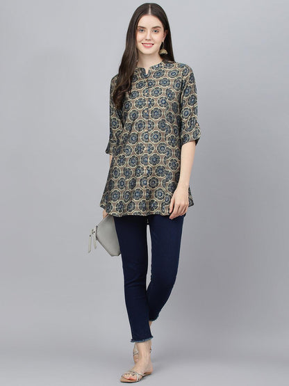  Brown Floral Printed Modal A-Line Shirts Style Top -  world