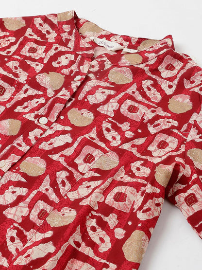  Red Abstract printed Rayon A-line Shirts Style Top -  world