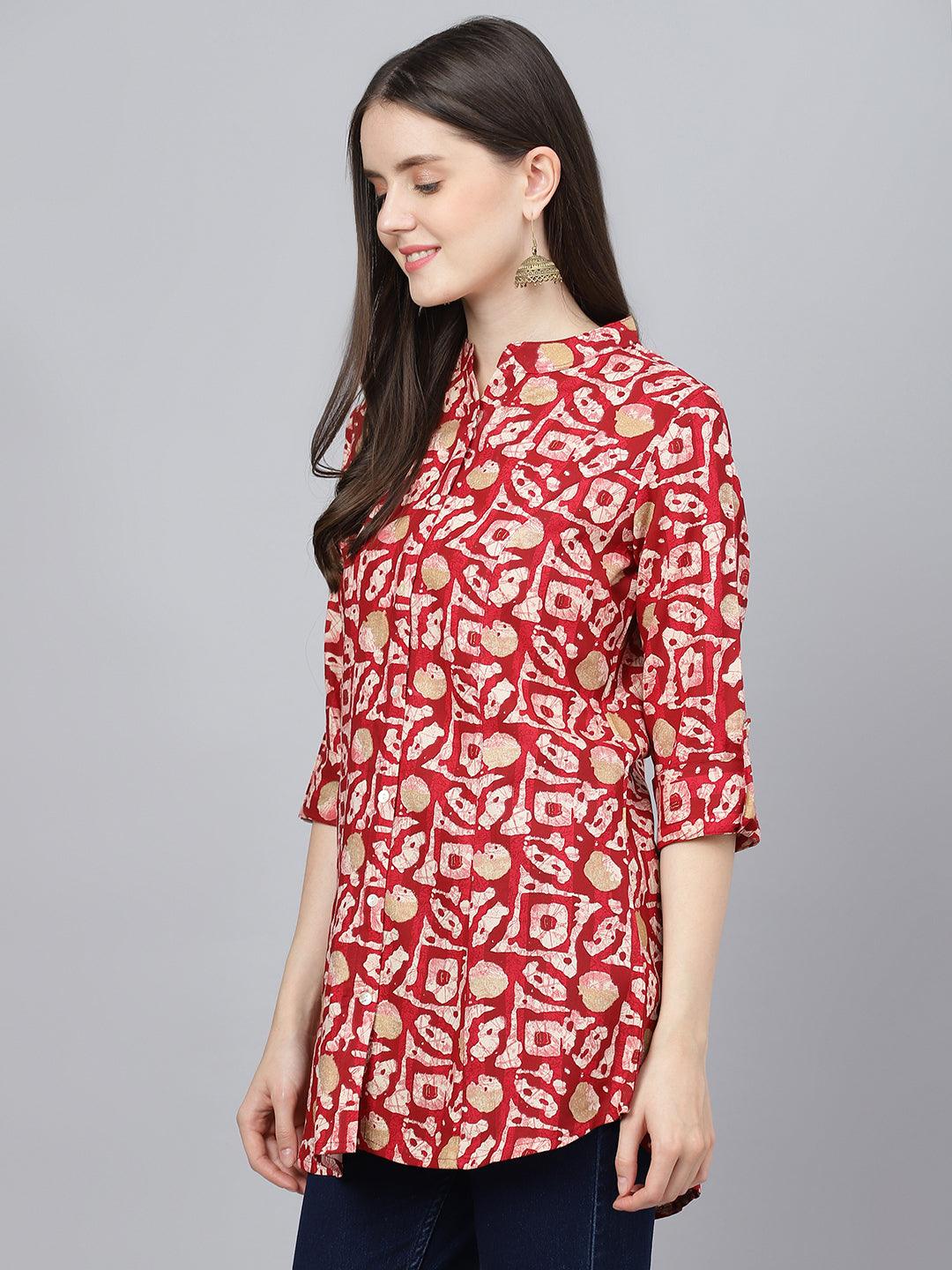  Red Abstract printed Rayon A-line Shirts Style Top -  world
