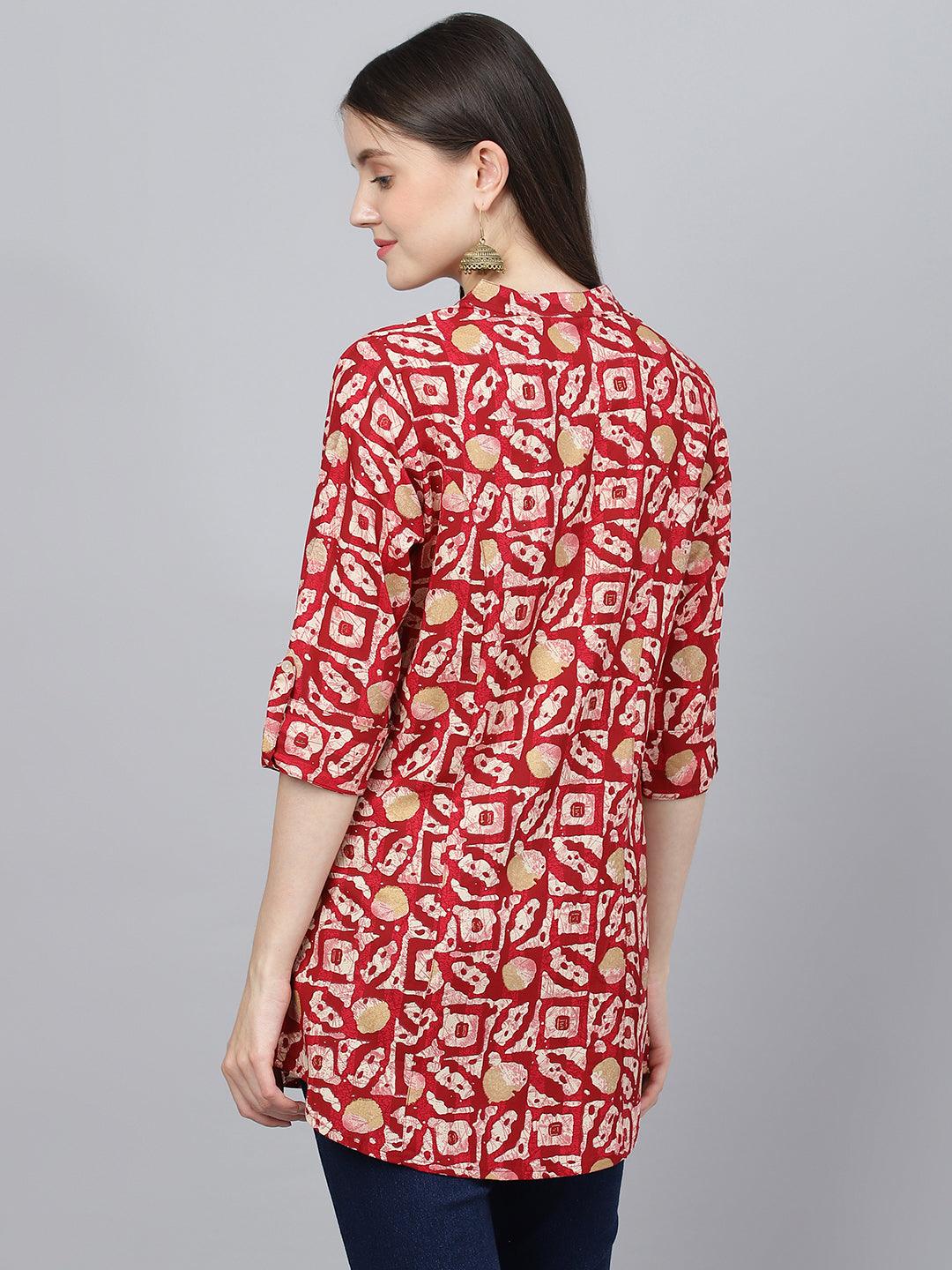  Red Abstract printed Rayon A-line Shirts Style Top -  world