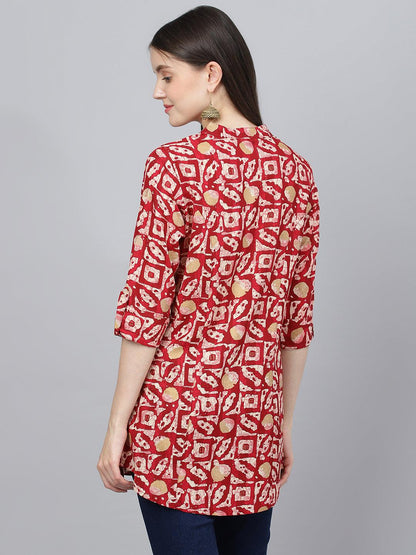  Red Abstract printed Rayon A-line Shirts Style Top -  world