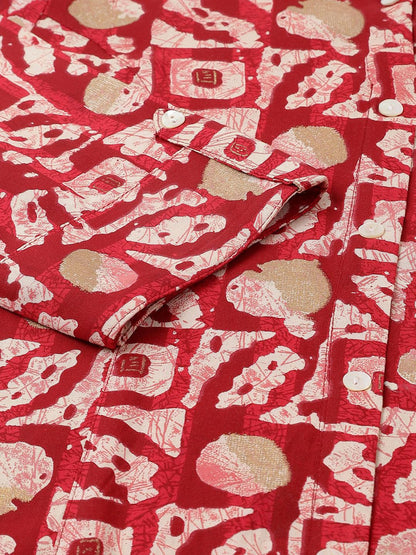 Red Abstract printed Rayon A-line Shirts Style Top -  world