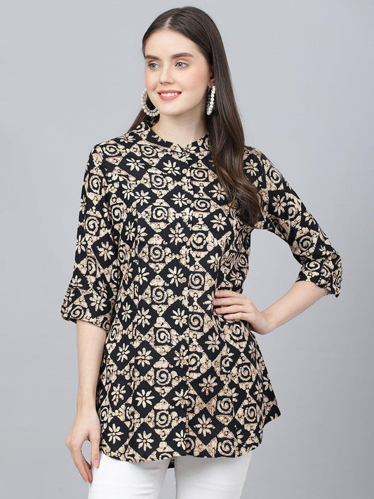  Black Floral printed Rayon A-line Shirts Style Top -  world
