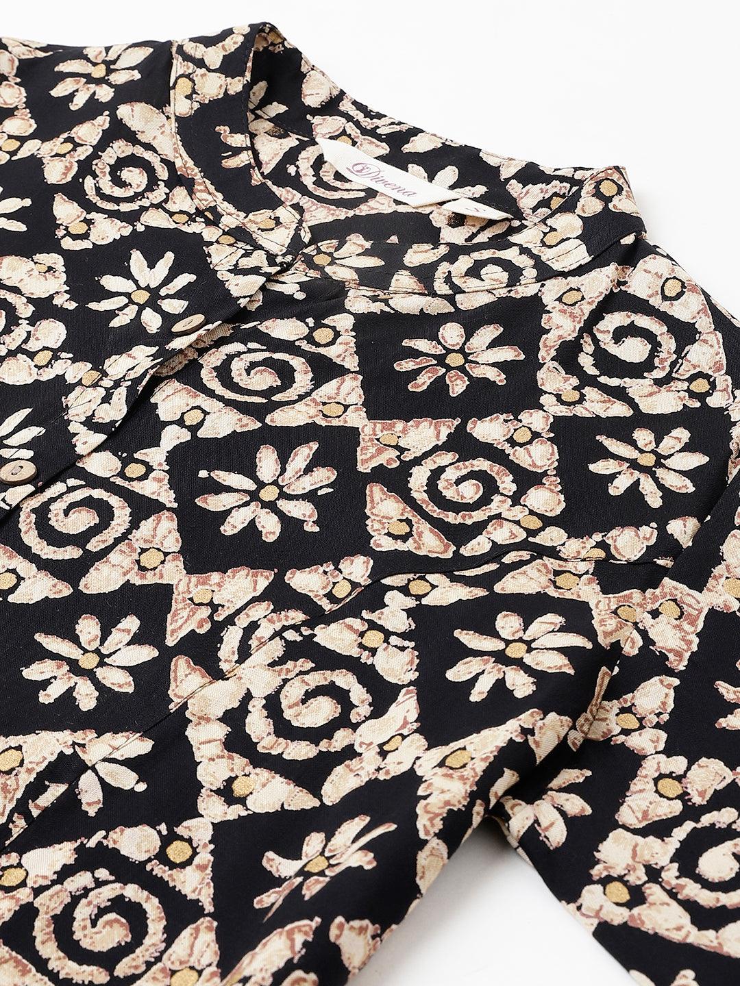  Black Floral printed Rayon A-line Shirts Style Top -  world
