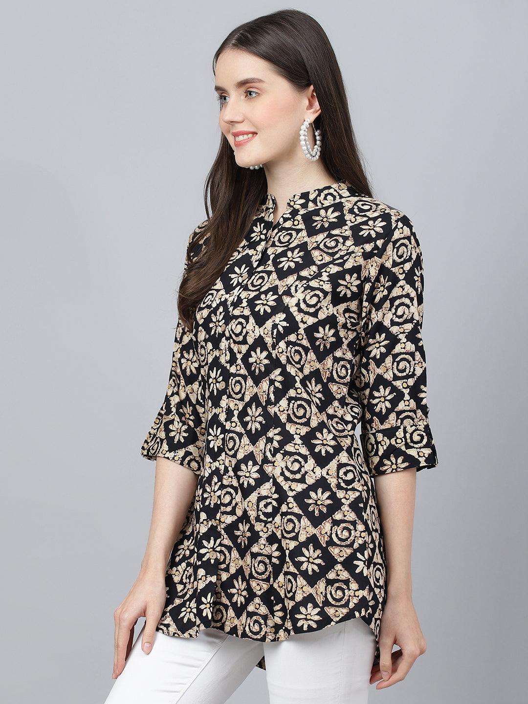  Black Floral printed Rayon A-line Shirts Style Top -  world