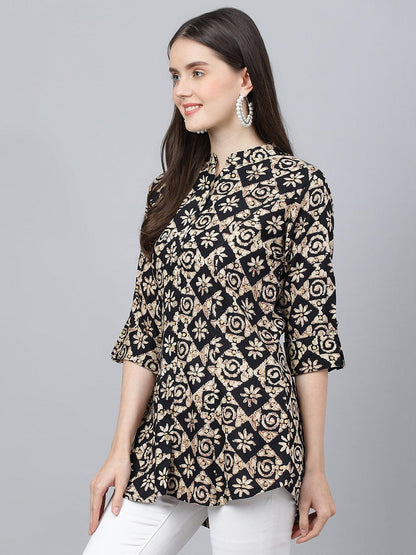  Black Floral printed Rayon A-line Shirts Style Top -  world